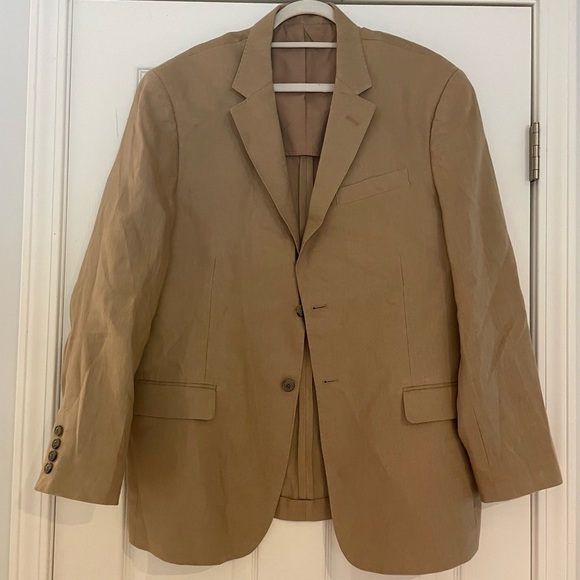 Tasso Elba Mens Tropical Weight LINEN Classic Fit Sportcoat Tan - Picture 3 of 6